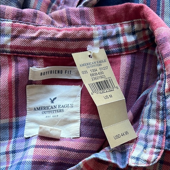 American Eagle Outfitters Red and Navy Casual Button Down Shirt - Picture 5 of 6